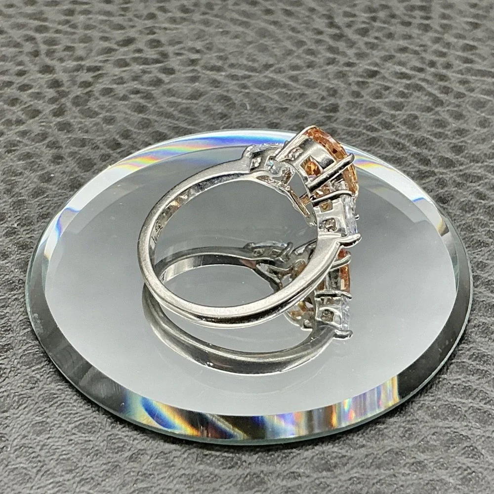 Fragrant Jewels Ring Sz 8.75 Silver Tone Champagne Pear Stone Cocktail Statement